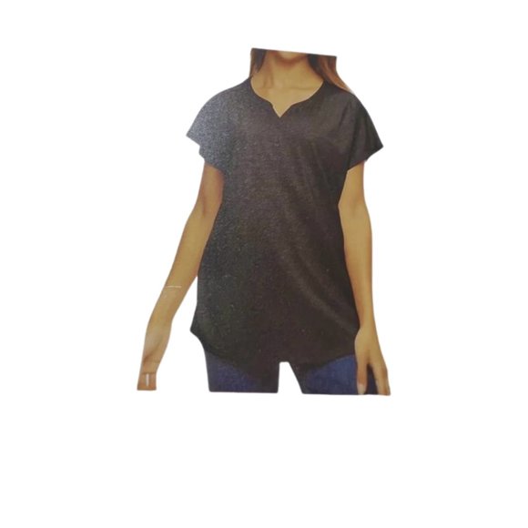 Black Bow Slub Henley T-shirt Ladies Black Size S/P - Picture 1 of 2